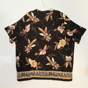 Resort Buttonup 3X Blouse Collar Short Sleeve Dark Island Floral DonnKenny Style